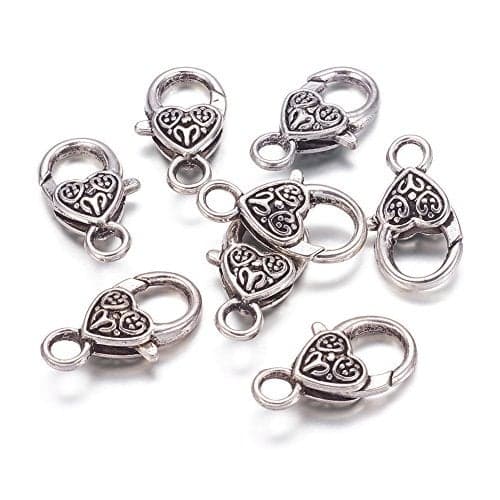 KISSITTY 50Piece Tibetan Antique Silver Large Heart Lobster Claw Clasps 1x055 Inch Jewelry Making Findings