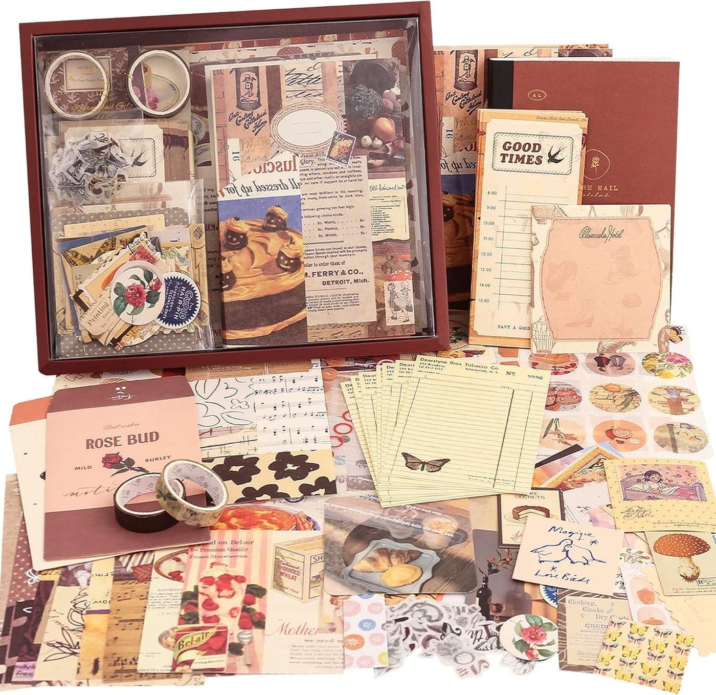 GDNK Vintage Aesthetic Scrapebook Kit Butterfly Junk Journal Scrapbook Kit Vintage Scrapbooking Supplies Kit with Journaling Supplies A6 Grid Notebook Stationery Birthday Gift Craft Set (Brown)