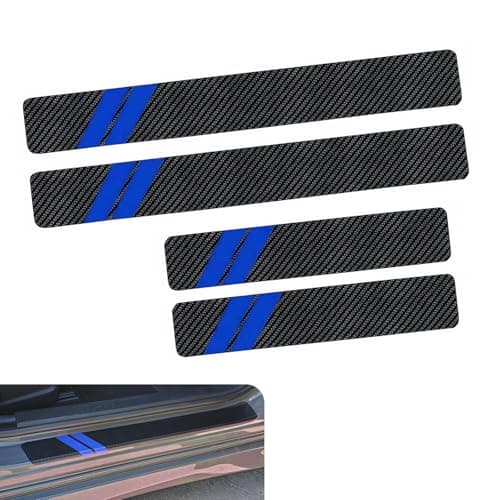 Zigeiya 4 PCS Car Door Sill Protector Carbon Fiber Pattern Leather Door Edge Guards Sticker Antiscratch Auto Threshold Stickers for Cars SUVs Sedans Blue
