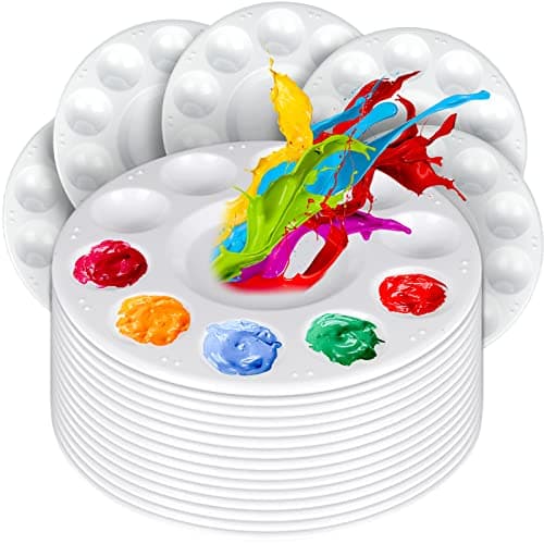 FANDAMEI 20 PCS Round Plastic Paint Tray Palettes Paint Palette Tray Painting Supplies for Kids Adults Paint Pallets Painting Palette with 10 Wells for Art Painting or DIY