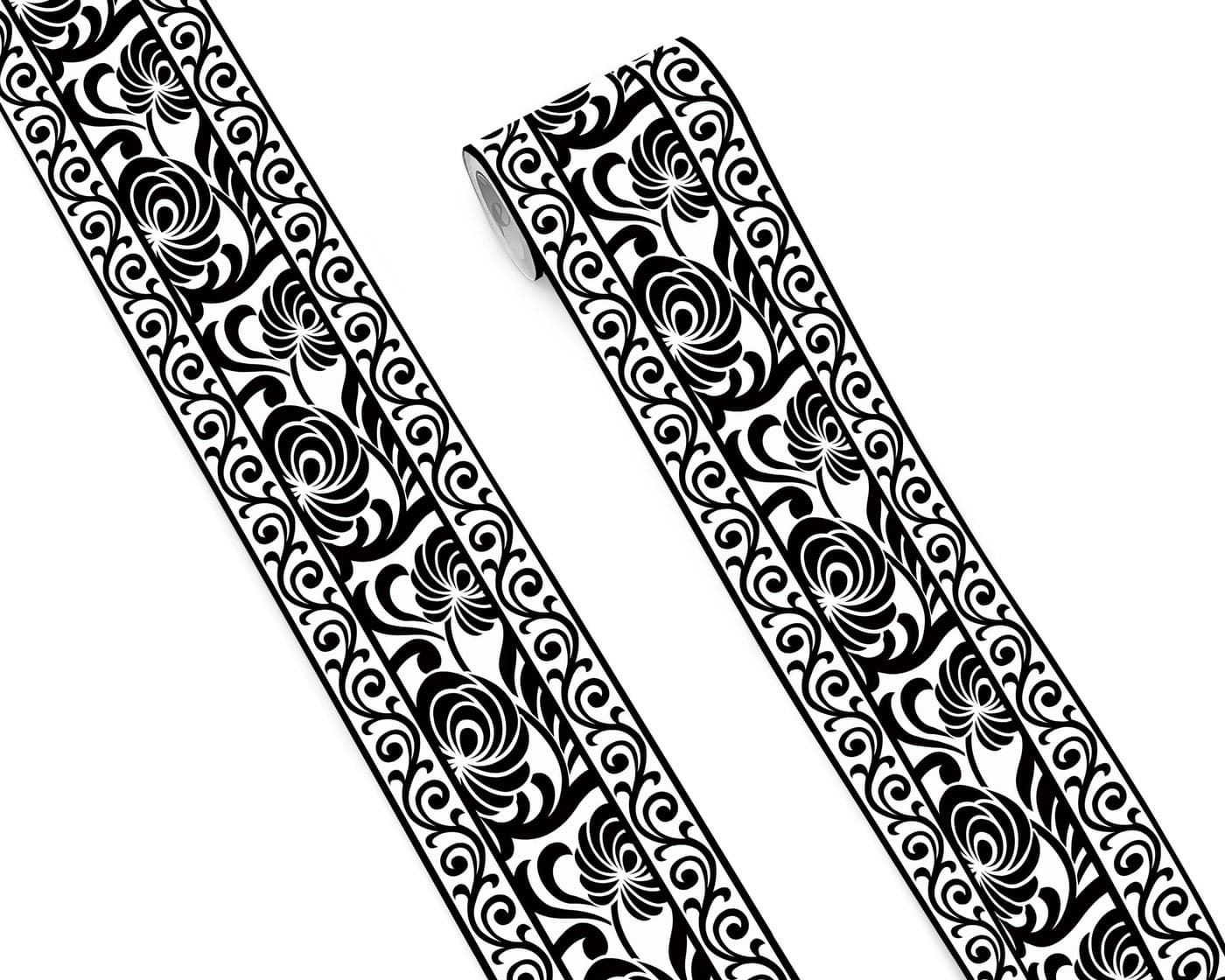 FLFK Mirror Border Peel and Stick Black and White Wallpaper Borders Decal Trim Floral Pattern 4 x 240