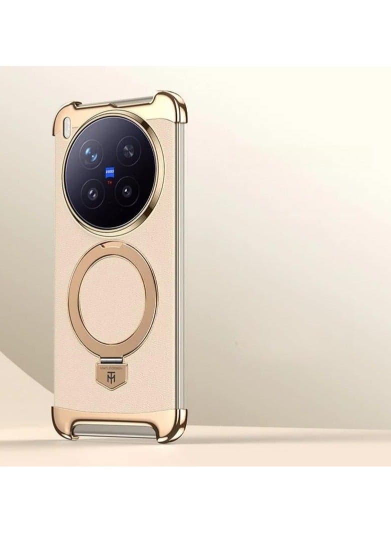 Magnetic Protective Case Compatible with Vivo X300 Pro 2025, 【Metal Rotating Stand】 【Wireless Charging Support】, Four-Corner Airbag Shock Absorption and Drop Protection Leather Case