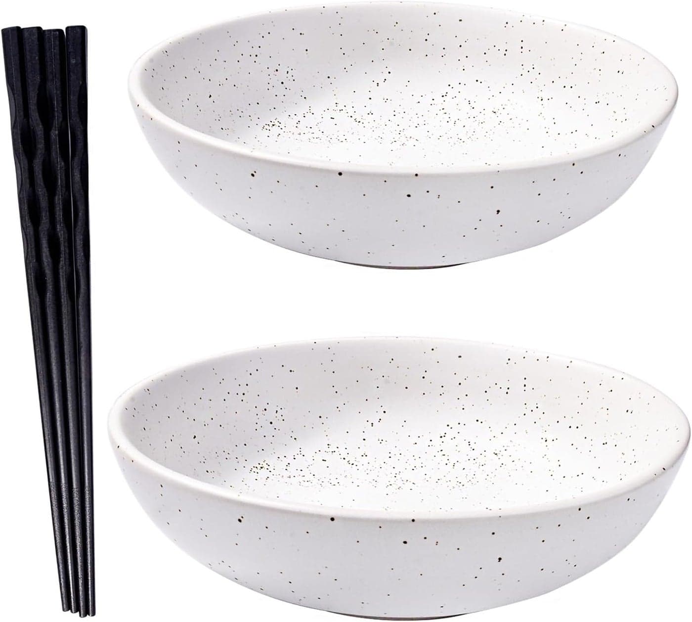 8 Inch White Ceramic Pasta Bowl Set of 2 with 2 Chopsticks for Noodle Soup Bowls Microwave Dishwasher Safe