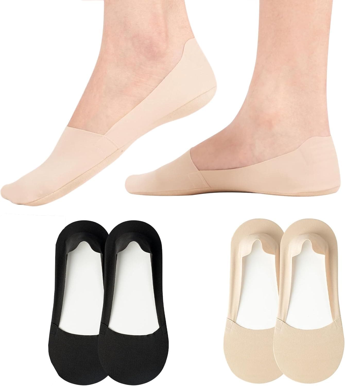 Women's Summer NoShow Socks Thin Cotton Cooling Fabric Invisible Socks with NonSlip StayPut Cuff for FlatsHeelsSneakers Shallow Cut Pairs