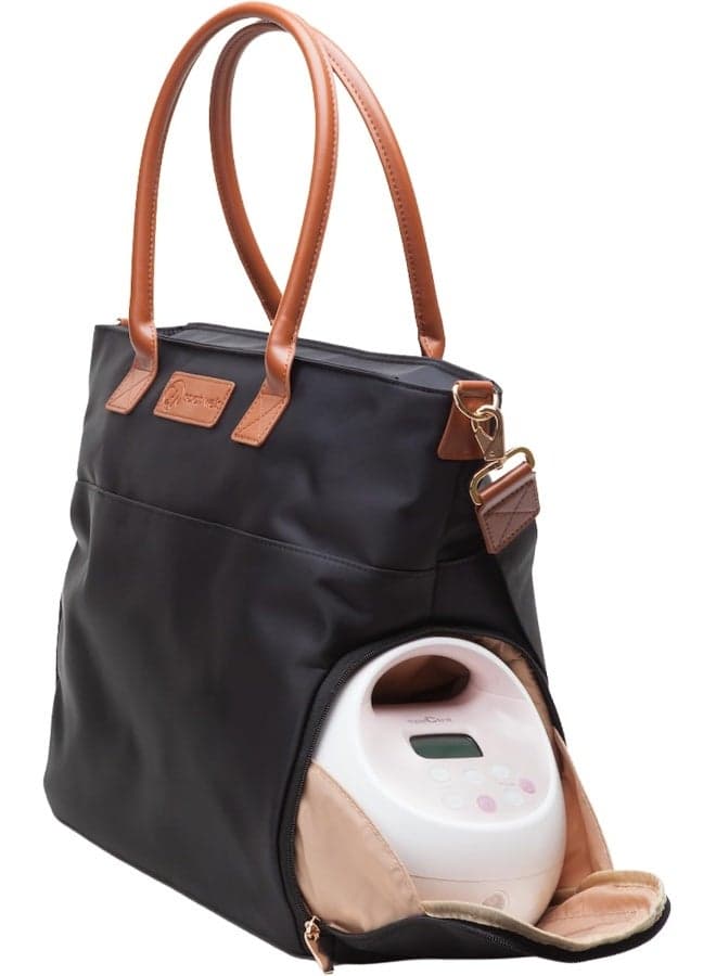 Sarah Wells Abby Breast Pump Bag with Real Leather Straps (Black)