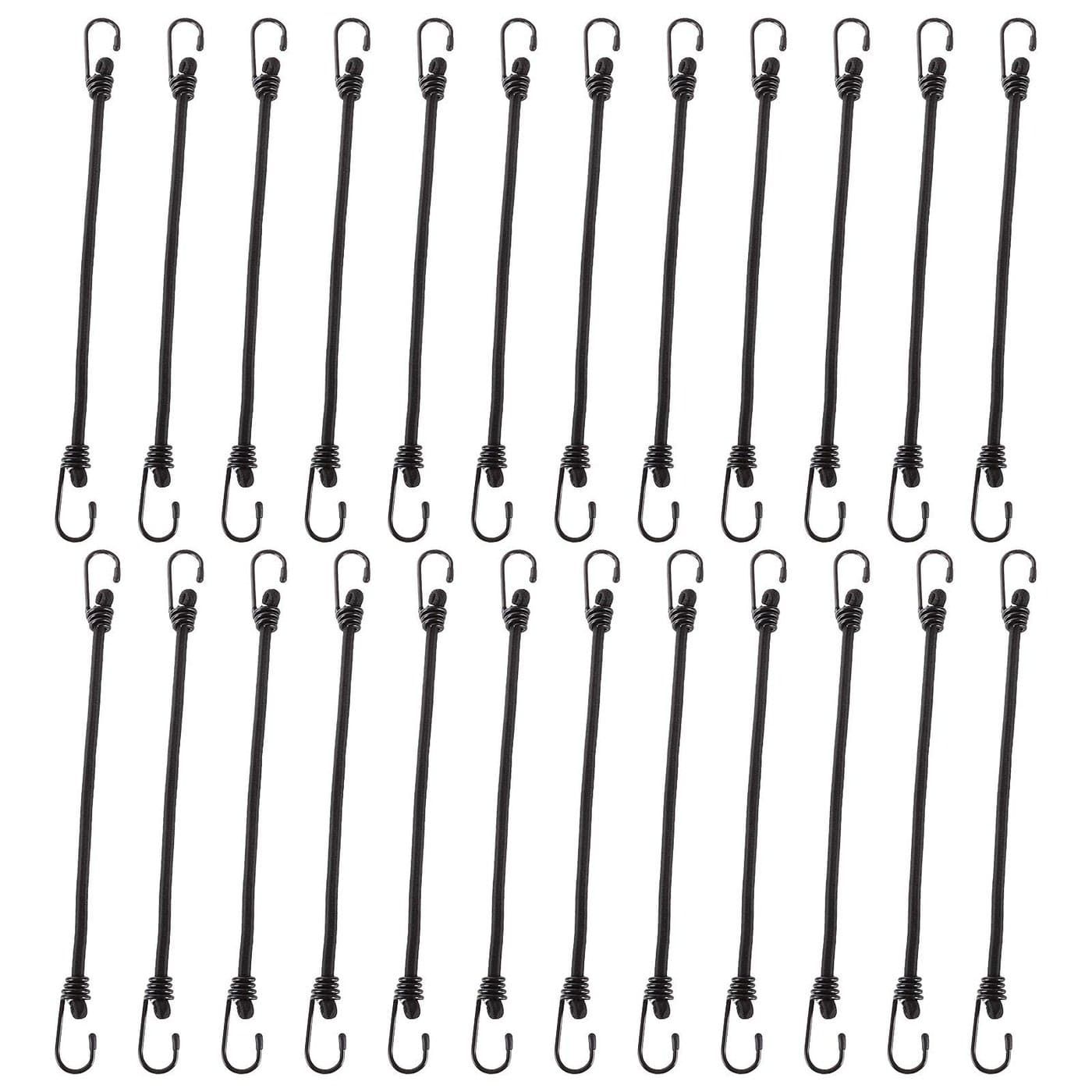 ZOEYES 24PCS 12Inch Heavy Duty Bungee Cord with Hook Superior Rubber Elastic Tie Down with Metal Hooks for Luggage Rack Camping Tarps Hand Carts Black