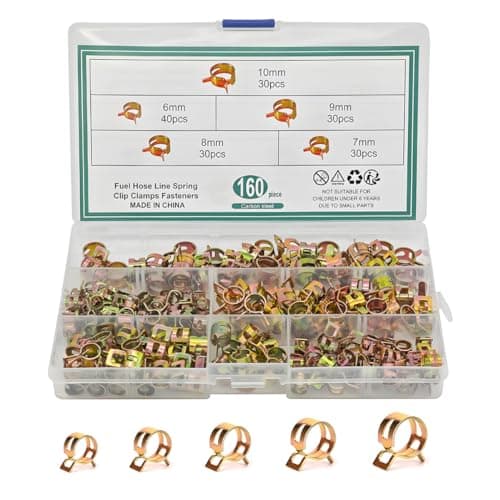 BESULEN 160 Pcs Spring Hose Clamps 5 Size Spring Band Type Fuel Line Hose Clips ZincPlated Low Pressure Clamp for Silicone Vacuum Pipe Automotive Fastener Assortment Kit