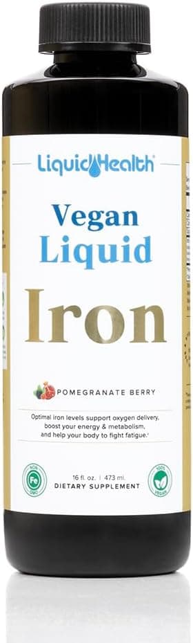 LIQUIDHEALTH Vegan Liquid Iron Supplement with SunActive Ferrochel Iron Natural Energy Immune System Metabolic Support Increase Mental Clarity PrenatalPostnatal USA Made NonGMO 16 oz