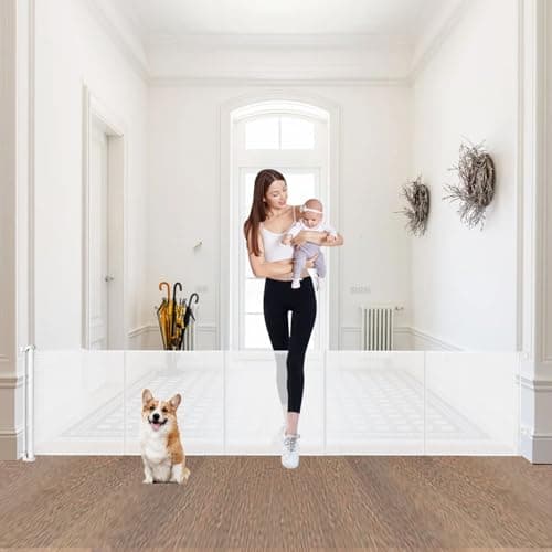 24 Tall X 100 Extra Wide Short Dog Gates to Step Over Extra Long Short Pet Gate for Doorways Small Puppy Gates for The House Mesh Doggie Gates for Indoors Outdoor White