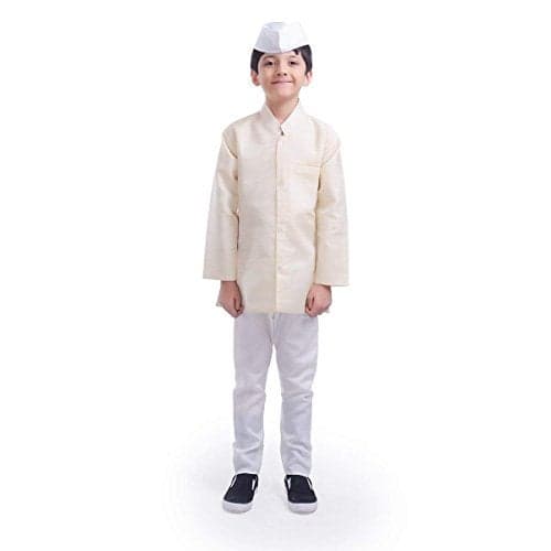 FancyDressWale Jacquard Jawahar Lal Nehru Costume For Kids 6-7 Years, Beige