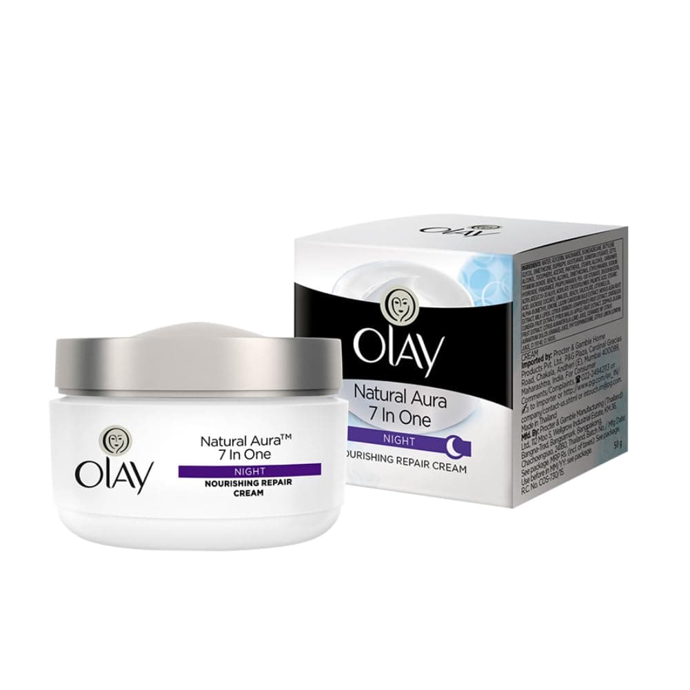 Olay Natural Aura Night Cream Nourishes Skin for Healthy Glow Fights 7 Signs of Ageing With Niacinamide and Vitamin E Normal Oily Dry Combination Skin 50g