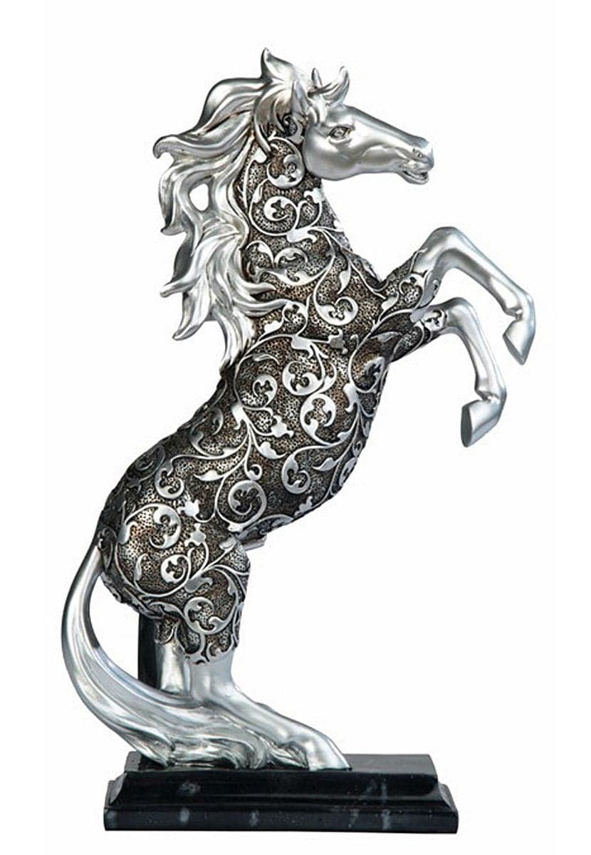 George S Chen Imports SSG11679 Silver Toned Engraved Horse Standing Statue 12