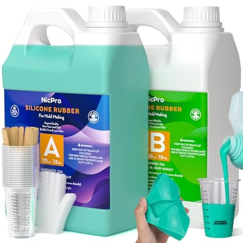 Nicpro 250 oz Silicone Mold Making Kit 20A, Platinum Liquid Silicones Rubber for Mold Maker, Jade Green Flexible & Food Safe Mix Ratio 1:1 for Casting 3D Resins Molds DIY with Gloves, Sticks & Cups