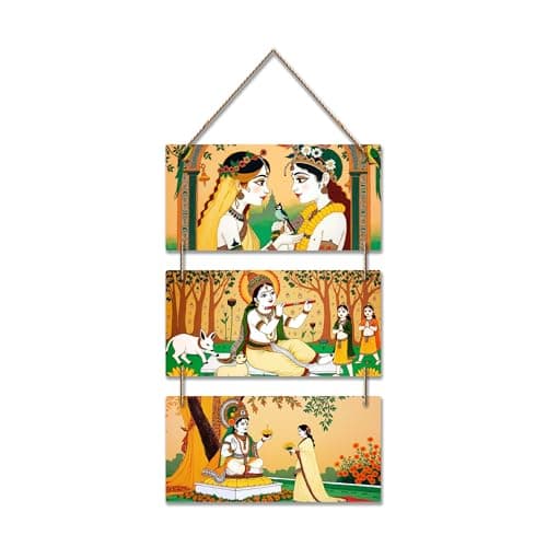 Artvibes Traditional Radha Krishna Wooden Wall Hanger for Home Temple Decor | Spiritual Decor Items | Wall Sculpture | Signs & Plaques | Artwork| Stylish Modern Decor Item | Gift Items (WH_9423N)