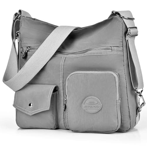 Multipurpose Hobo Purse for Women with Antitheft RFID, Waterproof Nylon Crossbody Bag Shoulder Handbag, Convertible Backpack (Grey)