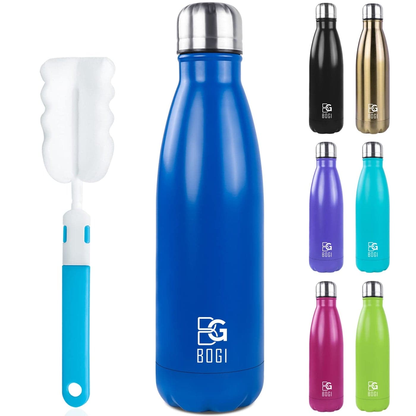 BOGI 17oz Insulated Water Bottle Double Wall Vacuum Stainless Steel Water Bottles Leak Proof Metal Sports Water Bottle Keeps Drink Hot and Cold Perfect for Outdoor Sports Camping Biking Dblue