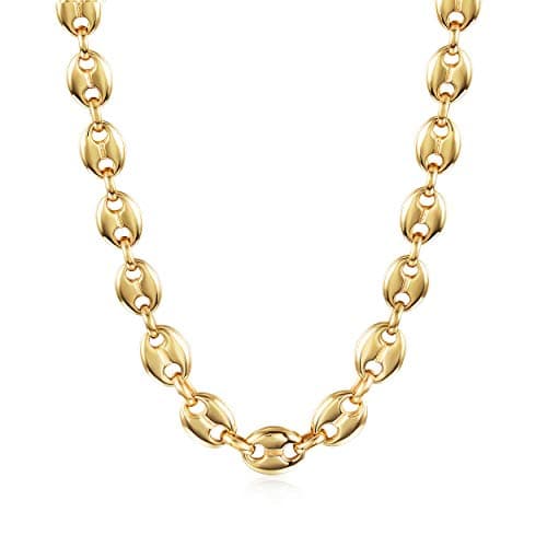 CIUNOFOR 14K Gold Coffee Bean Chain Necklace for Women and Men, Square Toggle Clasp Charm Statement Jewelry, Hip-Hop CD Style Gold Link Chain Gift for Anniversary or Couples