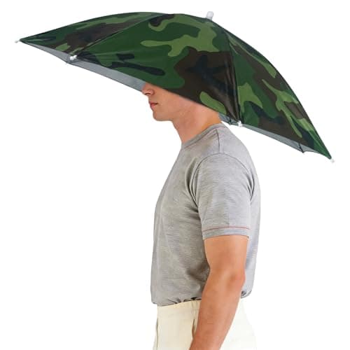Luwint 27 Inch Camo Umbrella Hat Hands Free, Compact Sun & Rain Hat with Elastic Headband for Hiking, Fishing, Gardening, Outdoor Adventures