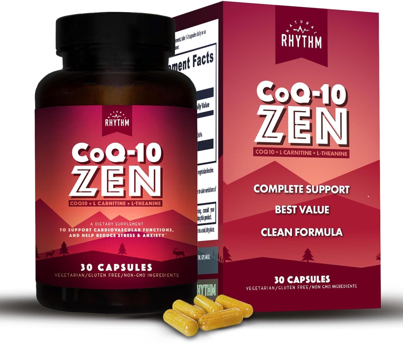 Natural Rhythm CoQ10ZEN Coenzyme Q10 LCarnitine LTheanine 30 Capsules