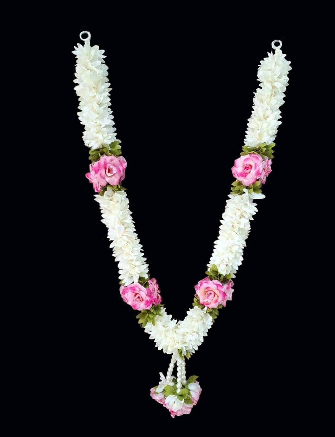 Tia Crafts Cloth Handmade Artificial Garland Flower Mala, Rose Flower mala for Pooja and Photo Frame (Light Pink Roses)
