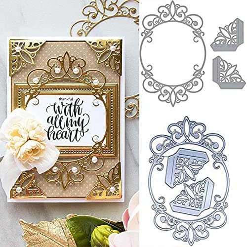 Oval Frame Metal Die Cuts,Lace Corner Border Wedding Cutting Dies Cut Stencils for DIY Scrapbooking Photo Decorative Embossing Paper Dies for Scrapbooking Card Making