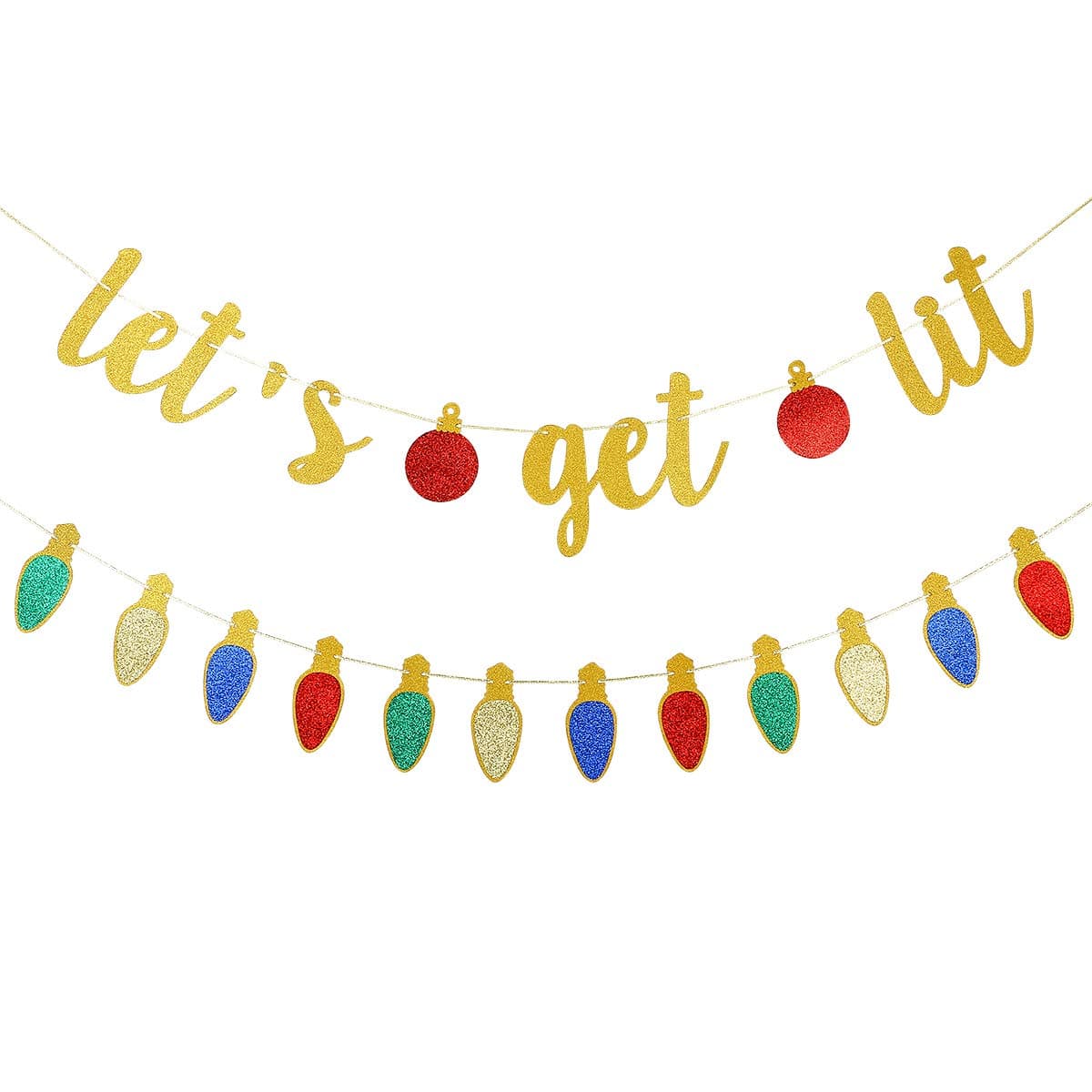 Gold Lets Get Lit Banner Funny Christmas Party Banner Lets Get Lit Garland Christmas Holiday Banner for Funny Xmas Holiday Party Decorations
