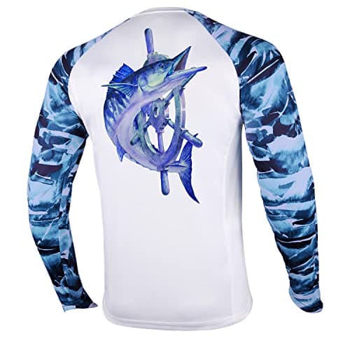 Palmyth Fishing Shirt for Men Long Sleeve Sun Protection UV UPF 50+ T-Shirts with Pocket (Wahoo and Rudder, Large)