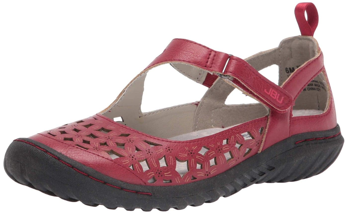 JBU Women's Bellerose Mary Jane Flat, Red, 9