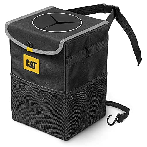 CAT® Premium Car Trash Can with Anti-Spill Lid, Hanging Vehicle Waste Bin & Seat Storage Organizer for Cars Trucks SUVs, 100% Leak-Proof Water-Proof Liner Multi-Functional Car Accessories, 2.4 Gallons
