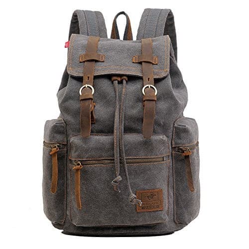 AUGUR High Capacity Canvas Vintage Backpack - for Camping Hiking Travel 12-15" Laptop Rucksack School Backpack (M-Gray)