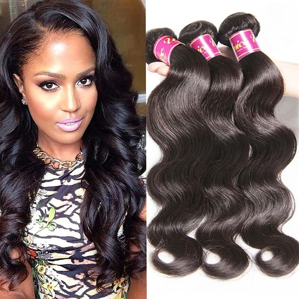 UNice Hair Brazilian Body Wave Human Hair 4 bundles 100 Real Unprocessed Virgin Human Hair Wavy Weave Extensions Natural Black Color 20 22 24 26 inch