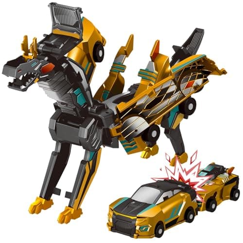 Intoypad Collision Transforming Dinosaur Car Toy 2 Magnetic Cars Transform into Dinosaur Toys for Kids Toddler Fun Deformation Robot Dino Car Christmas Birthday Gift Toys for Boys GirlGolden Dragon