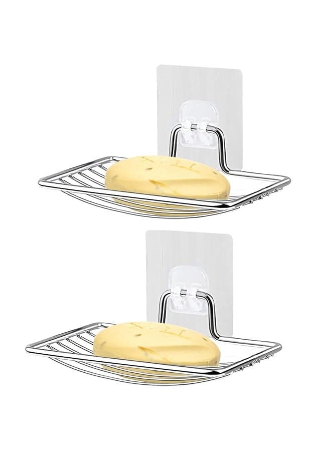 2Pcs Shower Soap Dish, Stainless Steel Bar Soap Holder Wall Mounted for Bathroom/ Shower/ Kitchen (Silver)