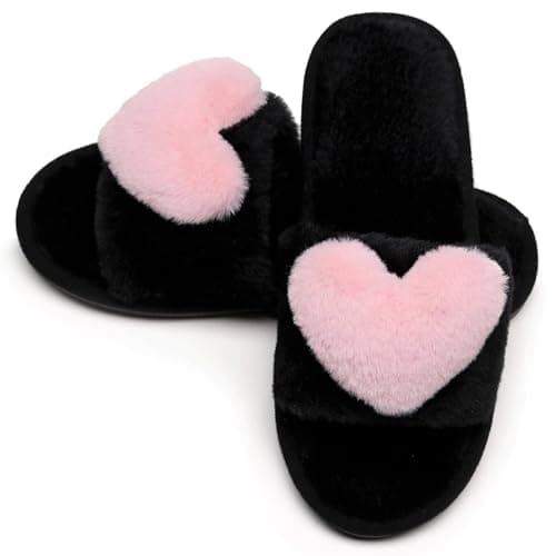 Crazy Lady Women's LOVE Slippers Fuzzy Fluffy Memory Foam House Shoes Open Toe Indoor and Outdoor (01/Pink, 6-7 M US)