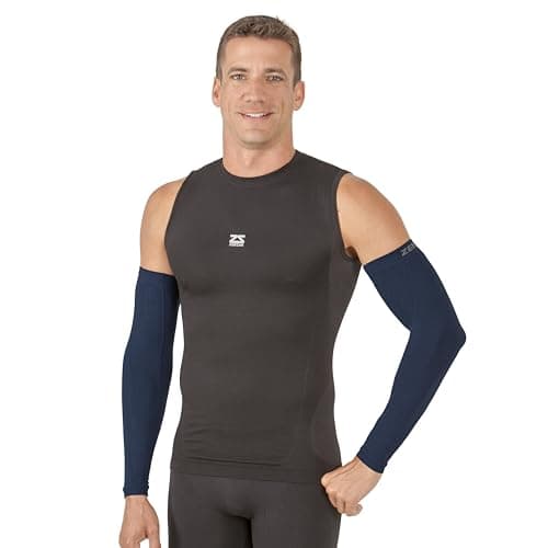 Zensah Compression Arm Sleeves - Made in USA, Thermal Arm Warmers for Cycling and Running with UV Sun Protection (Navy, Large/X-Large)