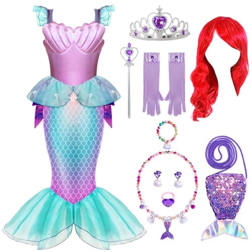 Spooktacular Creations Halloween Mermaid Costume for Girls, Purple Little Mermaid Dress, Princess Dress Up for Girls 4-6 Toddler Pretend RolePlay, Themed Party (3T, 3-4 yrs)