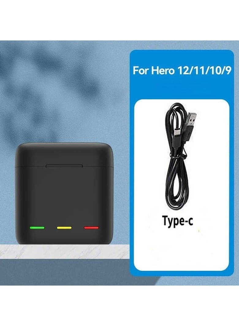 Action Camera Battery Storage Charger, 3-Slot Battery Charging Case, Compatible with GoPro Hero 12/11/10/9