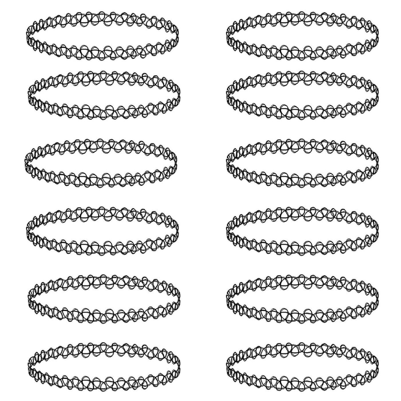 BodyJ4You 12PC Tattoo Choker Necklace - 90s Accessories 2000s Jewelry Y2K Fashion Vitange Trendy - Gothic Black Henna - Stretchy Collar Necklace