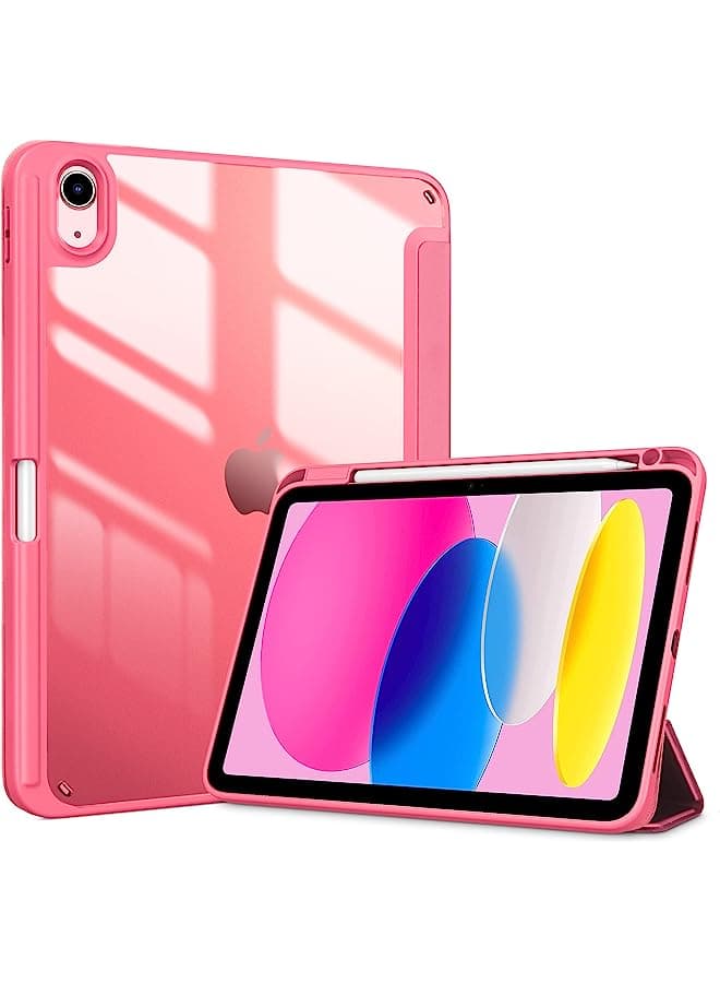 For Ipad 10Th Gen Case With Pencil Holder 2022 Ipad 10.9 Inch Case, Clear Transparent Back Shell Trifold Protective Cases Shockproof Cover For 2022 Ipad 10Th Gen A2696 A2757 A2777 -Pink