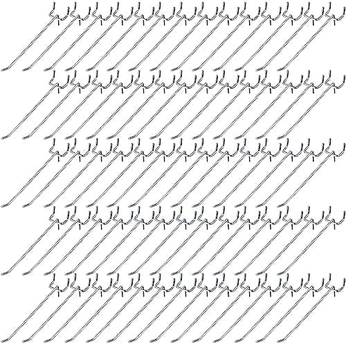 Funrous 100 Pack Peg Board Hooks Stainless Steel Pegboard Hooks Shelving Display Hanging Peg Board Holders for 1/8 and 1/4 Garage Storage Tools Organizer(6 Inch)