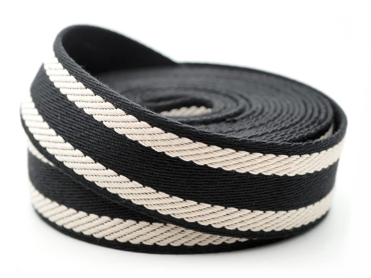 CRAFTMEMORE 15 Inches Cotton Webbing Strap Spiral Pattern Heavy Webbing Straps for Arts and Crafts Luxury Bag Strap 5 Yards BlackIvory