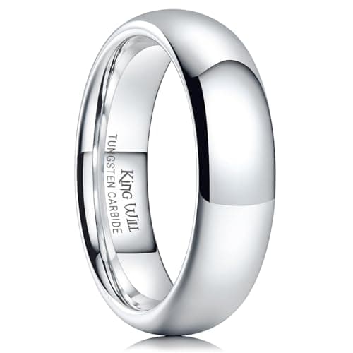 King Will 6mm Tungsten Carbide Wedding Band for Men Women Classic Promise Engagement Rings for Couples Domed Style High Polish Finished Comfort Fit, Silver Size 9