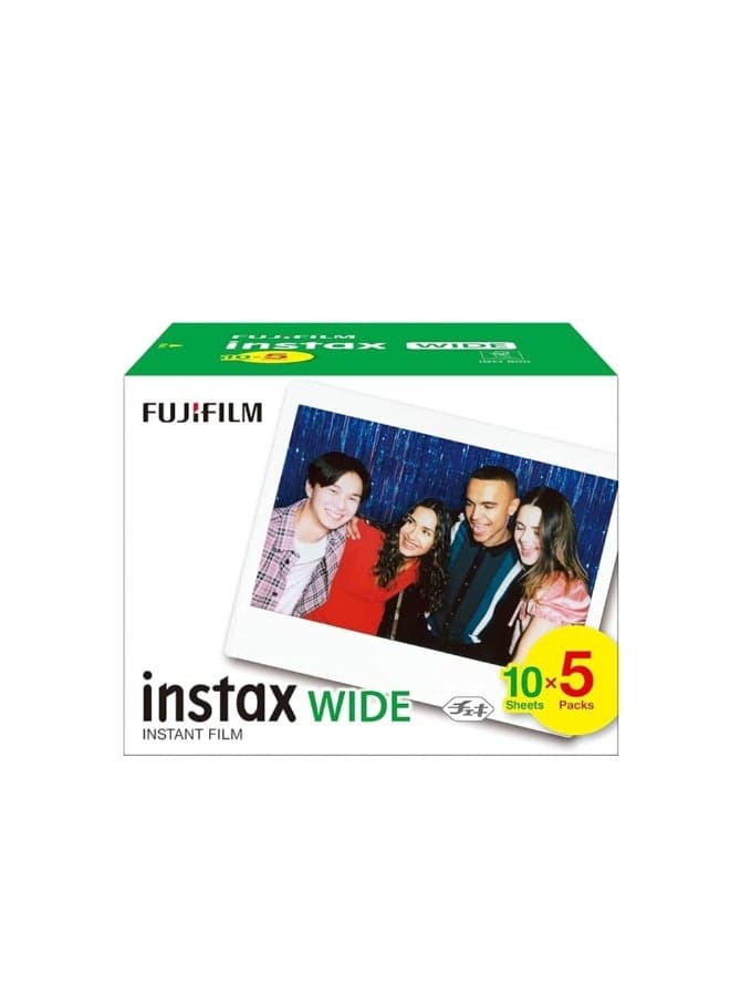 Instax Wide Film 5 Pack, for Wide Evo Camera, Wide 400 Camera, and Link Wide printers (Does not fit Instax Mini Cameras) white