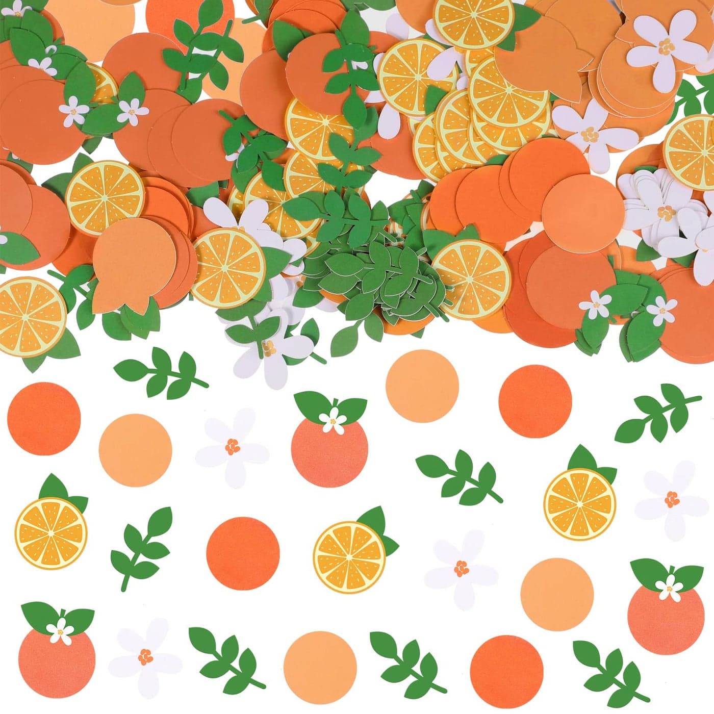 300 Pcs Little Cutie Baby Shower Confetti Citrus Confetti Orange Round Paper Tangerine White Flower Green Eucalyptus Scatter for Baby Shower Birthday Wedding Party Table Decoration Supplies