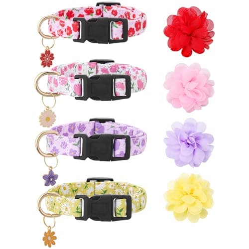 4 Pack Floral Dog Collars for Small Dogs Girl Dog Collars with Flower Pendant for Girl Female Dogs Adjustable Cute Puppy Pet Collar