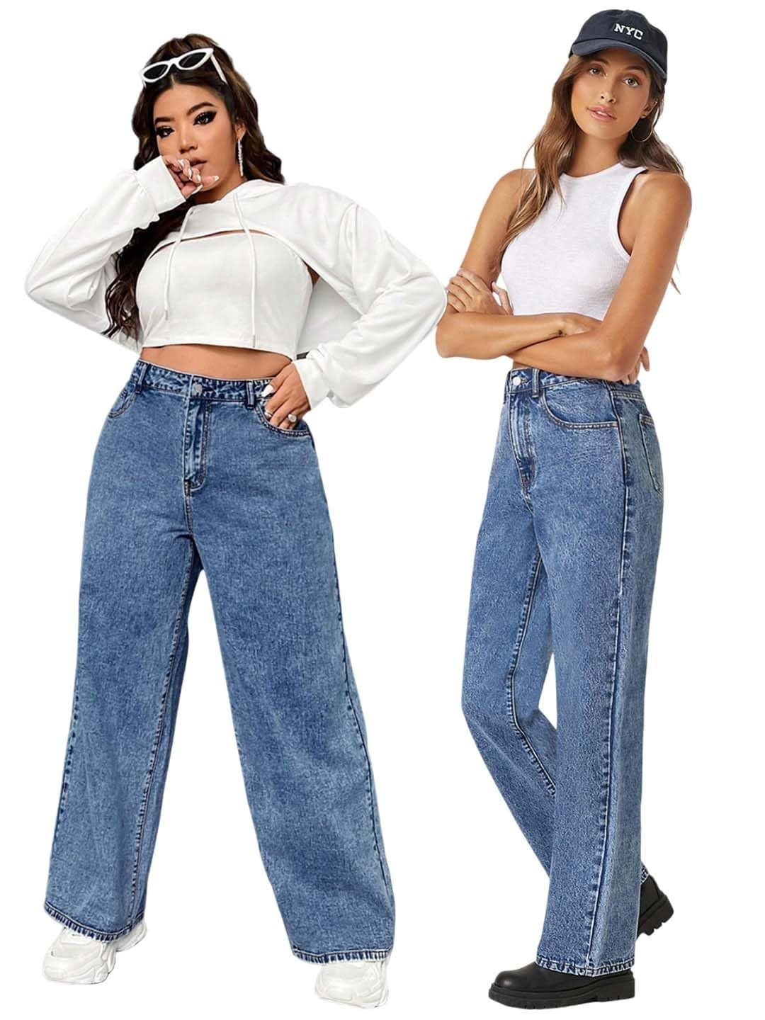 KOTTY Women's High Waist Wide Leg Denim Jeans | Trendy Straight Fit Jeans for Women & Girls | Sizes 26-42 Plus Size(Blue,M)-KTTLADIESJEANS3135M