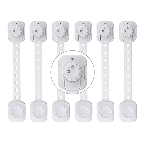 SPY KIDS® 6-Pack Baby Safety Locks – 3M Adhesive Latches for Drawers, Cabinets, Fridge, Toilet & More | Childproof Strap Lock (8.6” | White | Strong & Durable)