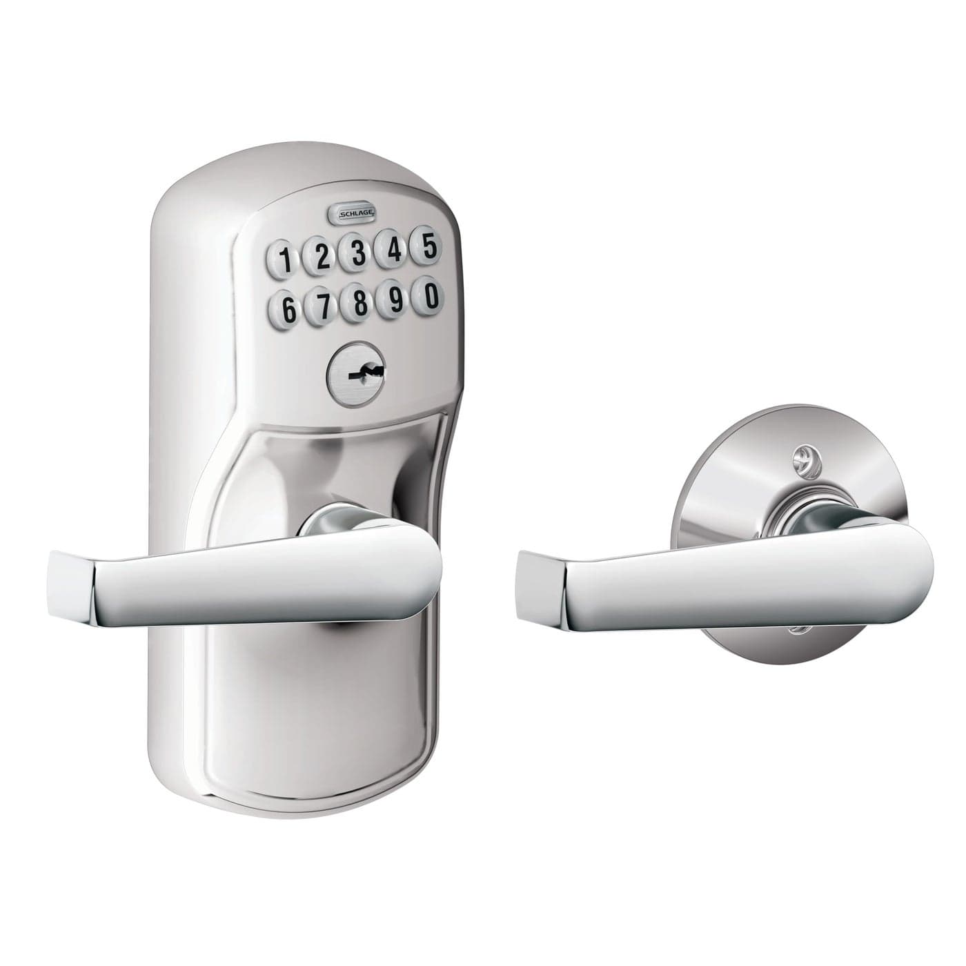 SCHLAGE FE575 PLY 626 ELA Plymouth Keypad Entry with AutoLock and Elan Levers Brushed Chrome