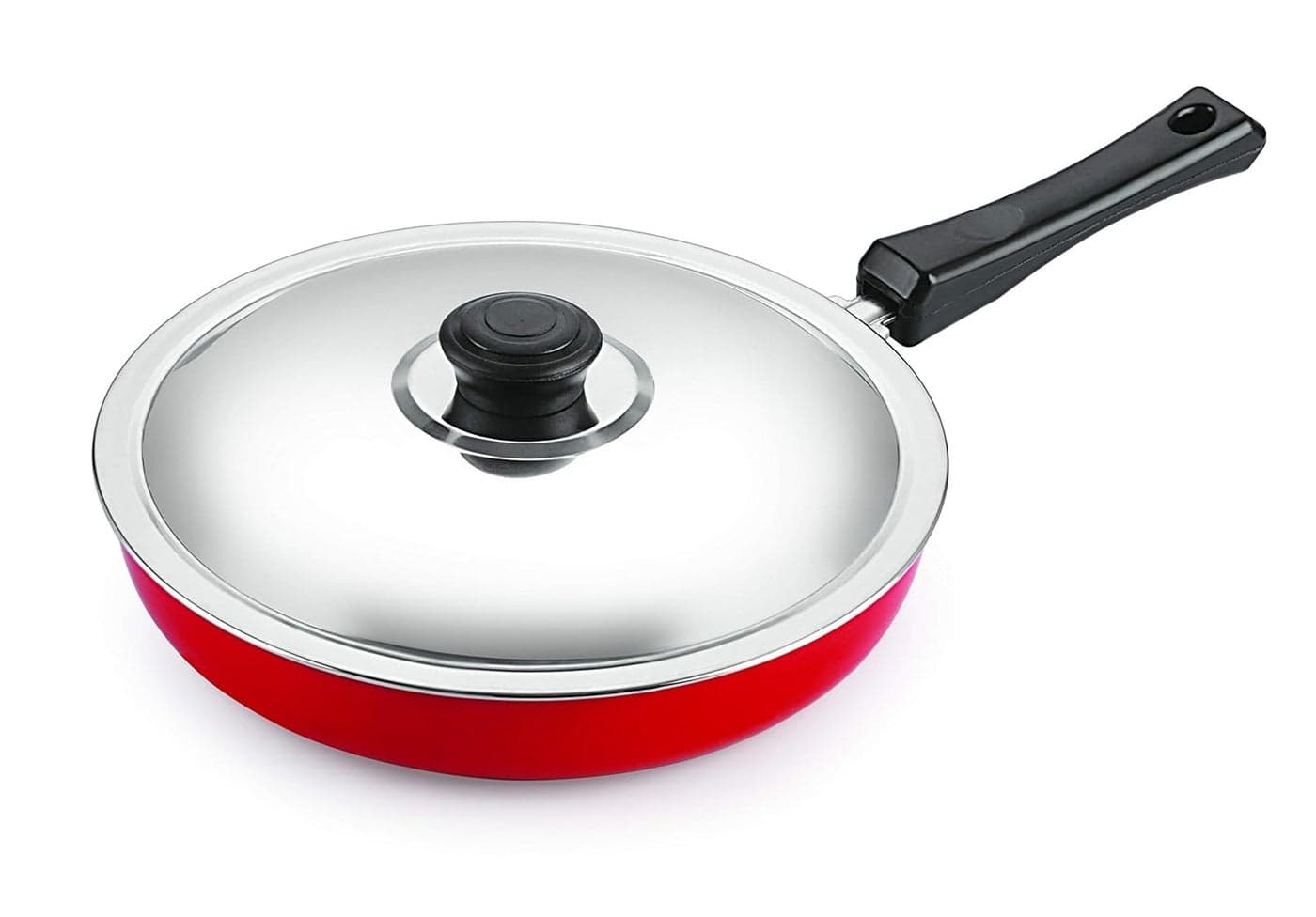 Nirlon Non Stick PFOA Free, Non-Toxic, Food Grade Quality Aluminium Fry Pan/Frying Pan/Pasta Pan 24cm Diameter with Steel Lid LPG Stove Compatible Only(26mm_Classic_FP12)