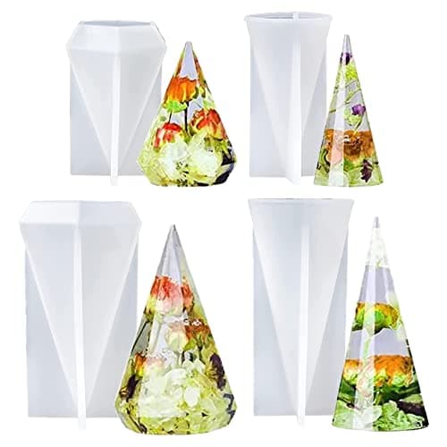 4 Pcs Ring Cone Resin Mold, Ring Holder Molds Ring Cone Pyramid Silicone Molds for Resin Casting DIY Ring Jewelry Display Stand Wedding Decor Gifts